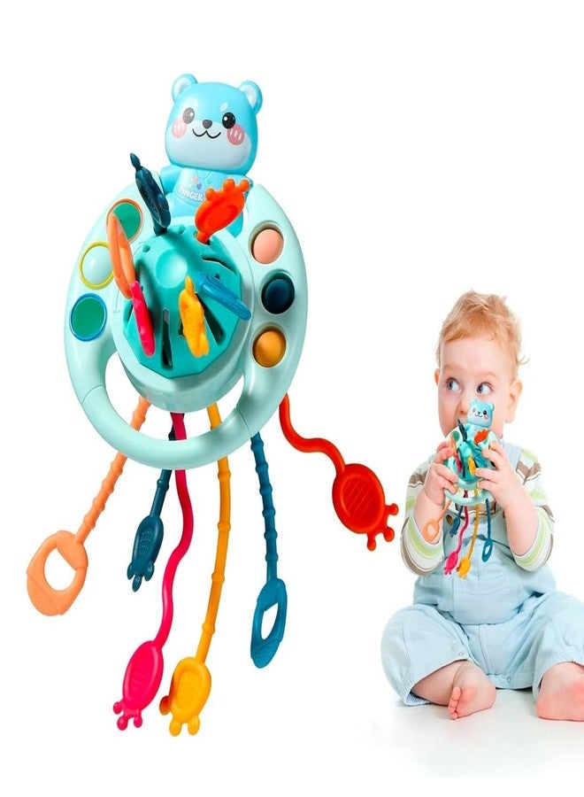 Dangfly Pull String Toy for Babies Teething Strings Sensory Montessori Toys Baby Girl,Travel Toy for 6+Months Boy Food Grade Silicone Fine Motor Skills Toy for Toddlers (Kitten) - Image 1